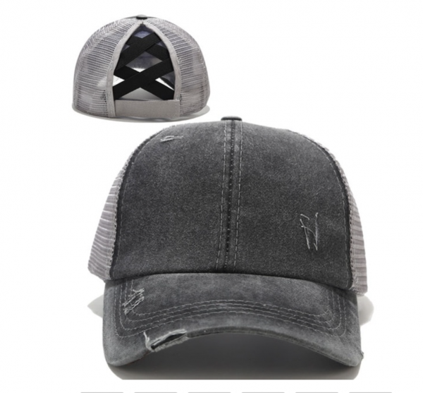 grey ponytail hat