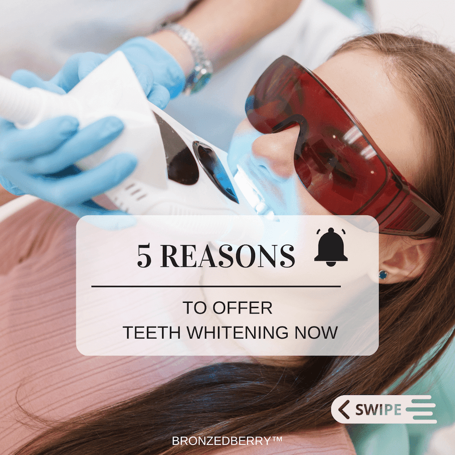 led blue light teeth whitening service being performed on women